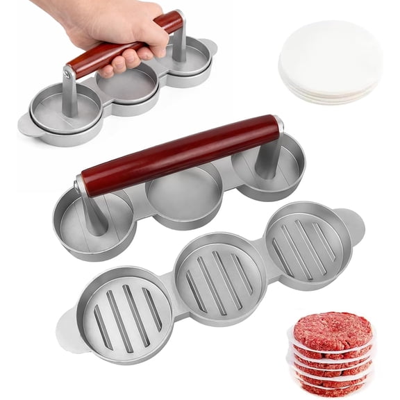 Mini Burger Press,Sausage Patty Press,Slider Burger Press To Make 3 Patties At A Time,Round Slider Press For Mini Burgers,Hamburger Patty Press For Mini Burger,Barbecue,Picnic,Etc(50 Patty Papers)