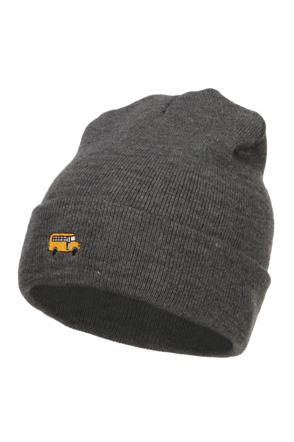 Mini Bus Embroidered Long Beanie - Dk Grey OSFM