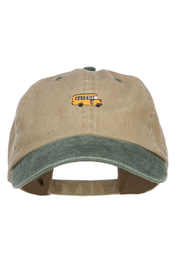 Mini Bus Embroidered Two Tone Washed Cap - Khaki Green OSFM