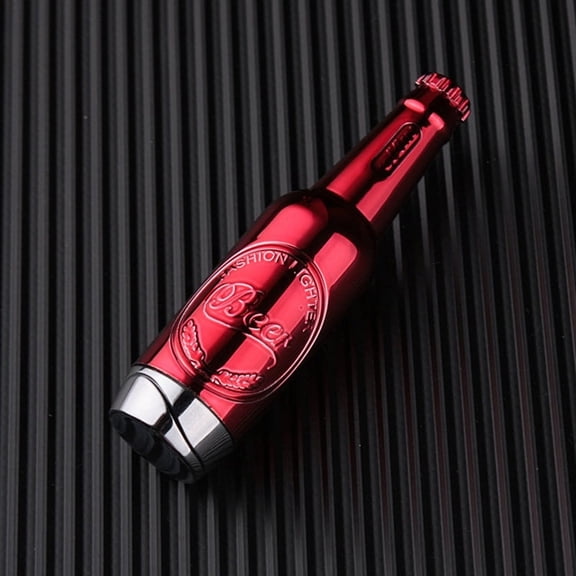 Mini Butane Gas Lighter Creative Beer Bottle Shape Cigarette Lighters Funy Collection Gift(Red)