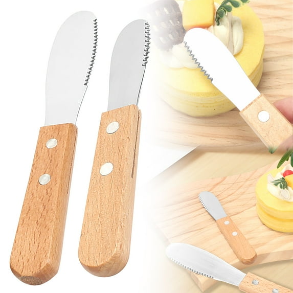 Mini Butter & Cheese Spreader Set, 4 PCS Stainless Steel Knives with Wood Handle, Multi-Purpose Spreaders for Butter, Jam, Cream Cheese, Peanut Butter, Charcuterie Boards – 2 Large + 2 Small