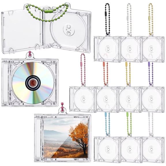 Mini CD Keychain Album Cases, Clear Plastic DVD Cover Jewel Keyring, Blank Compact Disc Holder Pendant. (10 Pcs)