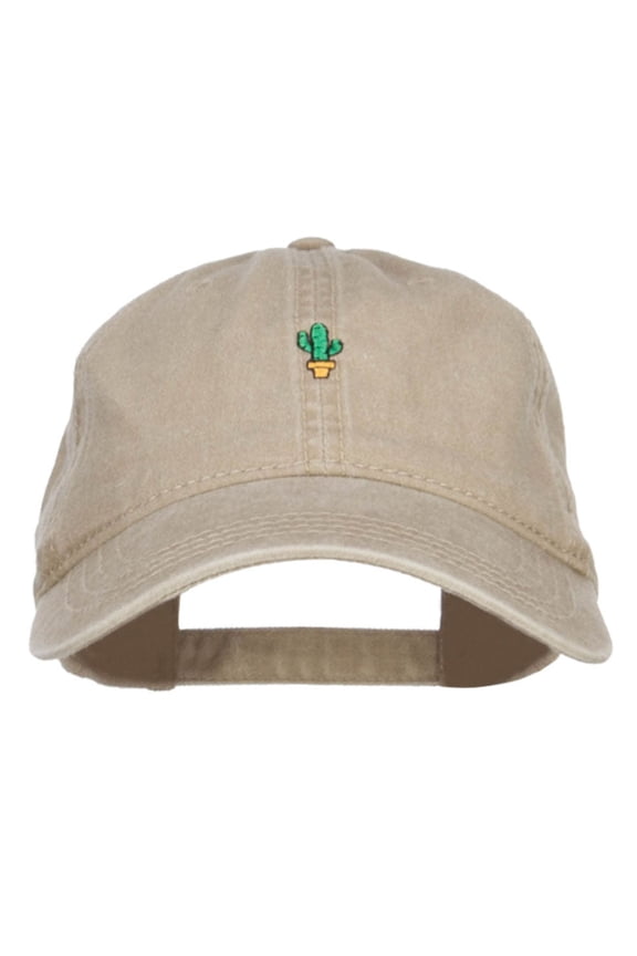 Mini Cactus Embroidered Washed Cap - Khaki OSFM