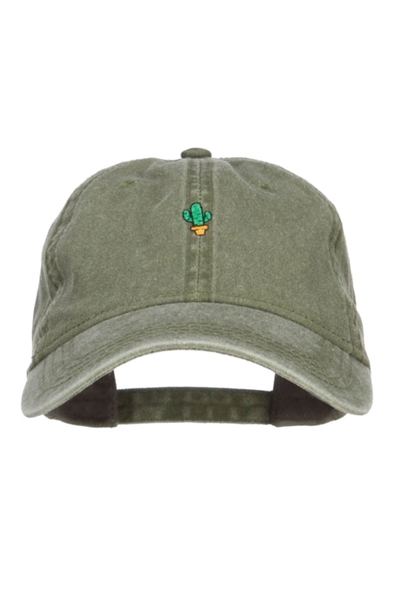 Mini Cactus Embroidered Washed Cap - Olive Green OSFM