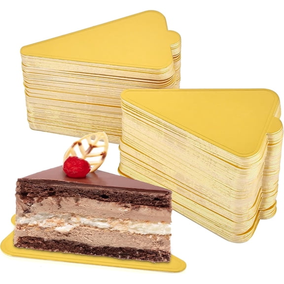 Mini Cake Boards Golden Cardboard Mousse Cake Base 100PCS Cake Paper Board Dissert Plates Circle Patries Cardboard Cupcake Base Display Dessert Board Grease (Triangle Cake Base)