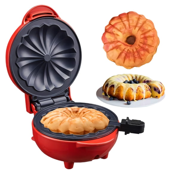 Mini Cake Maker, Portable Mini Bundt Cake Maker Double-Sided Heating, electric cupcake makers for Breakfast, Cake, Snacks (Red) Y101