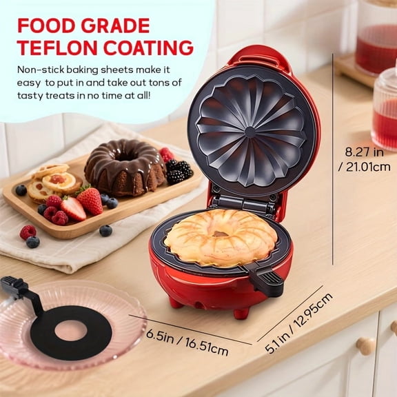 Mini Cake Maker, Portable Mini Bundt Cake Maker Double-Sided Heating, electric cupcake makers for Breakfast, Cake, Snacks (Red)