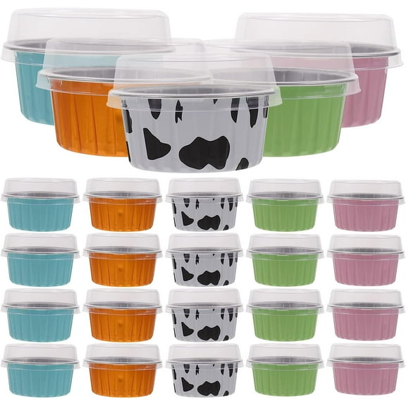 Mini Cake Pans 50pcs Aluminum Foil Ramekins Baking Cups with Lids Creme Brulee Cupcake Liners Desert Cheesecake Pans Flan Molds Tin Cups Containers for Party Favor Mini Muffins