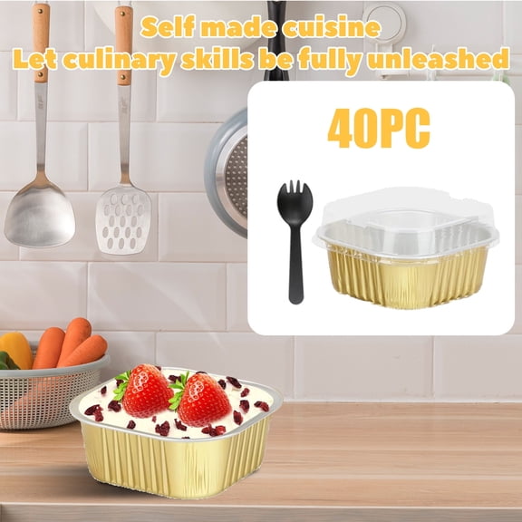 5oz Cupcake Mini Cake Pans With Lids 40 Pack, Aluminum Foil Cupcake Cups Brownie Baking Pans,Square Disposable Ramekins Baking Cups