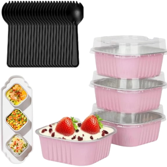 Mini Cake Pans With Lids, 5 Oz Single Serve Baking Tins - Foil Pans for Wedding Birthday Party(pink 30pcs)