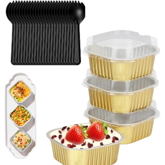 Mini Cake Pans With Lids, 5 Oz Single Serve Baking Tins - Foil Pans for Wedding Birthday Party(yellow 30pcs)