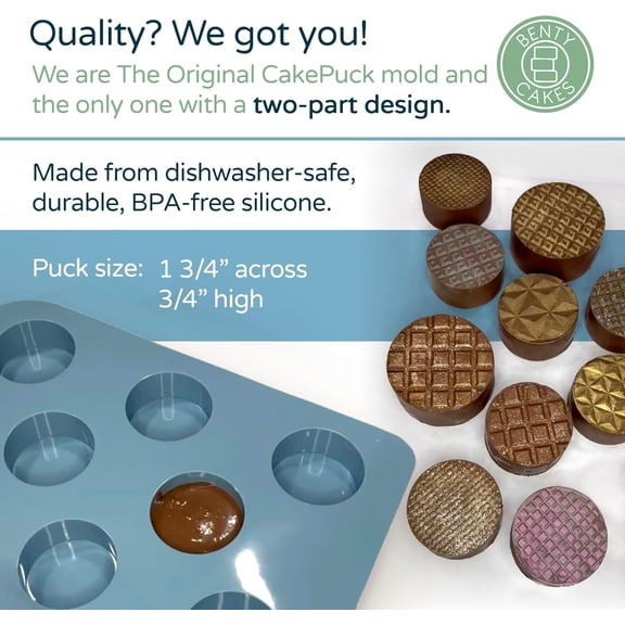 Mini Cake Puck Mold Set -  Silicone for Chocolate Covered Desserts with Tray and Scraper