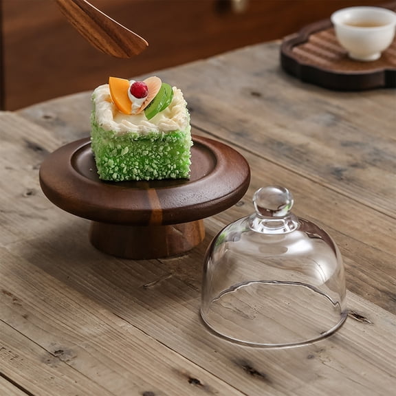 Mini Cake Stand with Glass Dome 5.12 Inch, High Foot Dessert Display Stand, Wood Base Cloche Cover for Mini Cakes Macarons, Elegant Tabletop Display for Parties