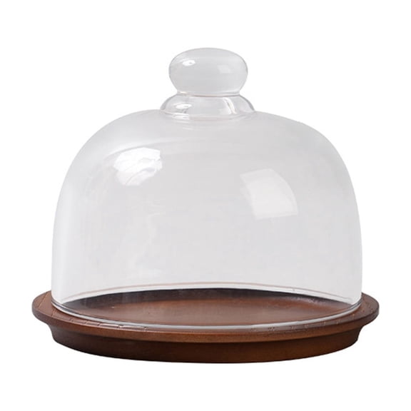 Mini Cake Stand with Glass Dome Lid Wood Dessert Tray for Pastry Display Clear Small 4.7 Inch Round