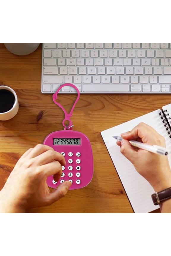 Mini Calculator 8-Digit LCD Display | Portable Silent Pocket Keychain Calculator | Compact Small Size | Buttons | Long-Lasting Battery | Hanging Hole Design | 5x5.5x1.2cm | Single Unit