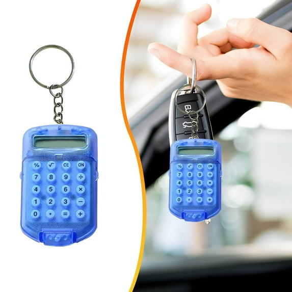 Mini Calculator Keychain, Pocket Size Calculator with Flip Cover, Portable for School, Office, Home, Lightweight & Stylish (Blue) 2.4x2.4x0.43"