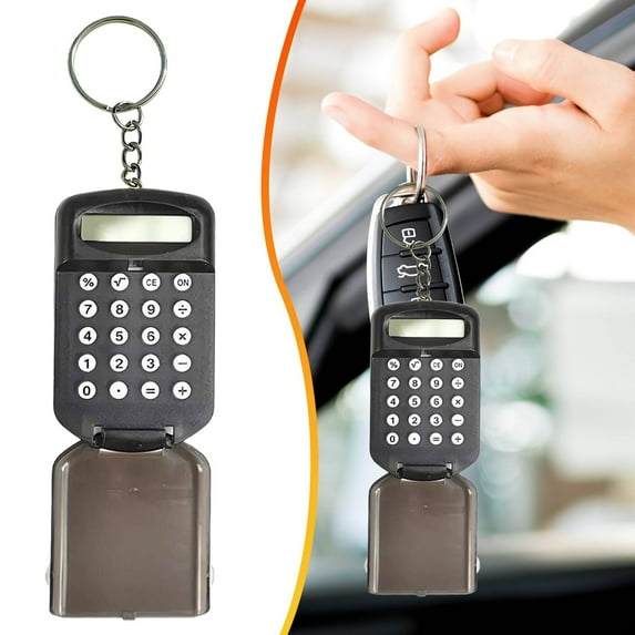 Mini Calculator Keychain, Pocket Size Calculator with Flip Cover, Portable for School, Office, Home, Lightweight & Stylish (Grey) 2.4x2.4x0.43"