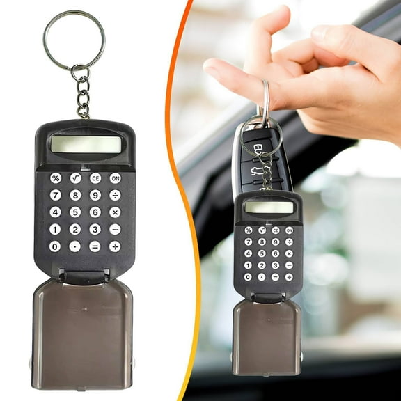 Mini Calculator Keychain, Pocket Size Calculator with Flip Cover, Portable for School, Office, Home, Lightweight & Stylish (Grey) 2.4x2.4x0.43"