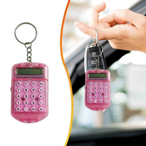 Mini Calculator Keychain, Pocket Size Calculator with Flip Cover, Portable for School, Office, Home, Lightweight & Stylish (Pink) 2.4x2.4x0.43"