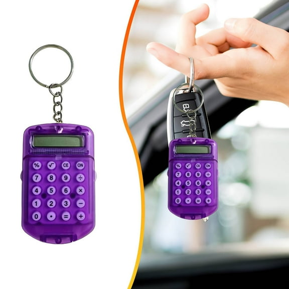 Mini Calculator Keychain, Pocket Size Calculator with Flip Cover, Portable for School, Office, Home, Lightweight & Stylish (Purple) 2.4x2.4x0.43"