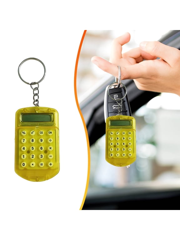 Mini Calculator Keychain, Pocket Size Calculator with Flip Cover, Portable for School, Office, Home, Lightweight & Stylish (Yellow) 2.4x2.4x0.43"