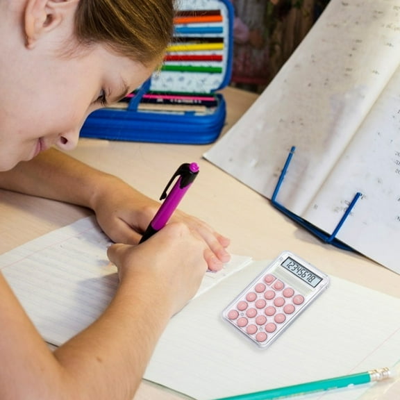 Mini Calculator for Students, High-Color 8-Digit Portable Design, White Blue Green Purple Pink Math Tool