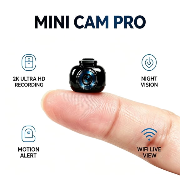 Mini Cam Pro Pocket Sized Portable Camera, 2K Ultra HD Tiny Video Recorder, WiFi Live View, Night Vision, Motion Alert, Loop Recording, 24/7 Recording, Multi-User Share & Remote APP Control for Indoo