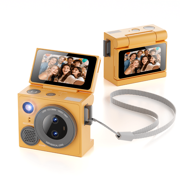 Mini Camera 1080P HD Thumb Action Camera with Rotating Display, Portable Vlogging Camcorder, Rechargeable Small Digital Camera for Travel Sports Selfie Birthday Gift, Orange
