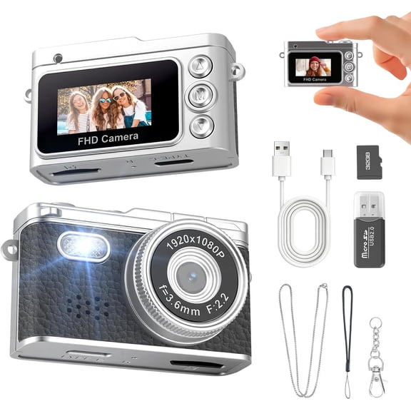 Mini Camera, 1080P Retro Digital Camera with 32G SD Card, Video Thumb Camera with 0.96" Screen, Teens Portable 20g Pocket Camcorder with Flash for Vlogging, Travel, and EDC