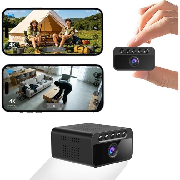 Mini Camera, 4K Wireless Small Indoor Outdoor No Wifi Security Camera | Supports WiFi/AP Hotspot/Offline, Night Vision, Motion Detection, Multi-Installation, for Home/Outdoor/Travel, Black