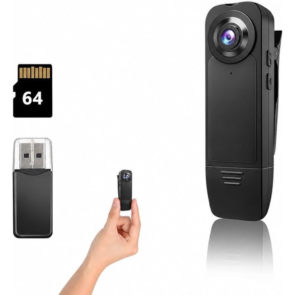 Mini Camera with Audio and Video Recording, POV Camera with 64G Card Worn Cam ,Wearable Patrol Video Recording Camcorder With Night Version ,Camcorder for Work Records Traveling