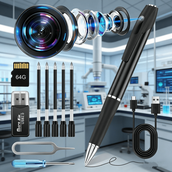 Mini Camera Pen Portable 1080P 64GB Memory Card USB Rechargeable Long Standby,Perfect for Office, Meeting & Home Monitoring