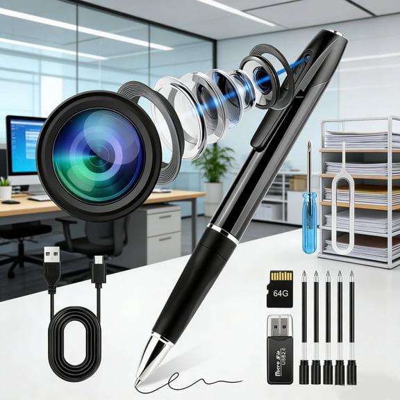 64G 1080P HD Portable Body Camera for Home Security, Rechargeable Pen Camera with Take Photos, Loop Recording, Long Battery, Small Nanny Cam Ideal for Outdoor, Indoor, Meeting, Leture, Easy to Use