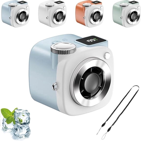 Mini Camera Shaped Portable Fan with Lanyard, 199-Speed Turbo Cooling Handheld Neck Fan, Quiet Wearable Neck Fan, USB Rechargeable Small Fan for Personal Cooling, Travel Office Outdoor Use (Blue)