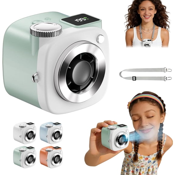 Mini Camera Shaped Portable Fan with Lanyard - 199-Speed USB Rechargeable Personal Fan with LED Display, Portable Handheld & Neck Fan for Outdoor, Travel, Office Desk (Green)