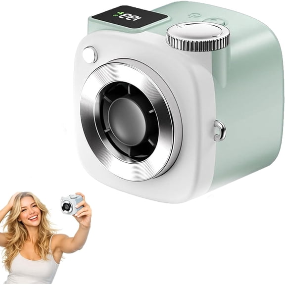 Mini Camera Shaped Portable Fan with Lanyard, Mini Camera Shaped Necklace Fan, 199-Speed USB Rechargeable Personal Fan with LED, Cute Camera Shaped Mini Fan, for Outdoor, Office, Travel (Green)