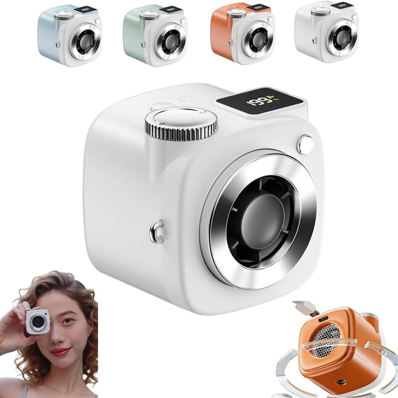 Mini Camera Shaped Portable Fan, Portable Mini Handheld & Neck Fan, 199-Speed Turbo Cooling, LED Display USB Rechargeable Personal Cooling Fan for Outdoor Office