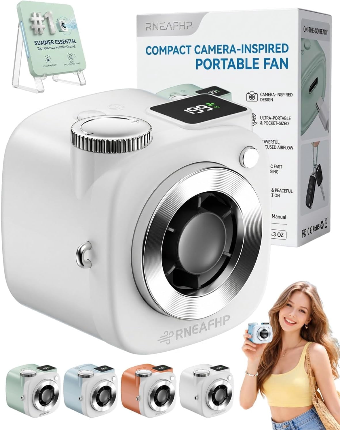 Track Fans Mini Camera Shaped Portable Turbo Fan Handheld Neck Cute Cooling with ...