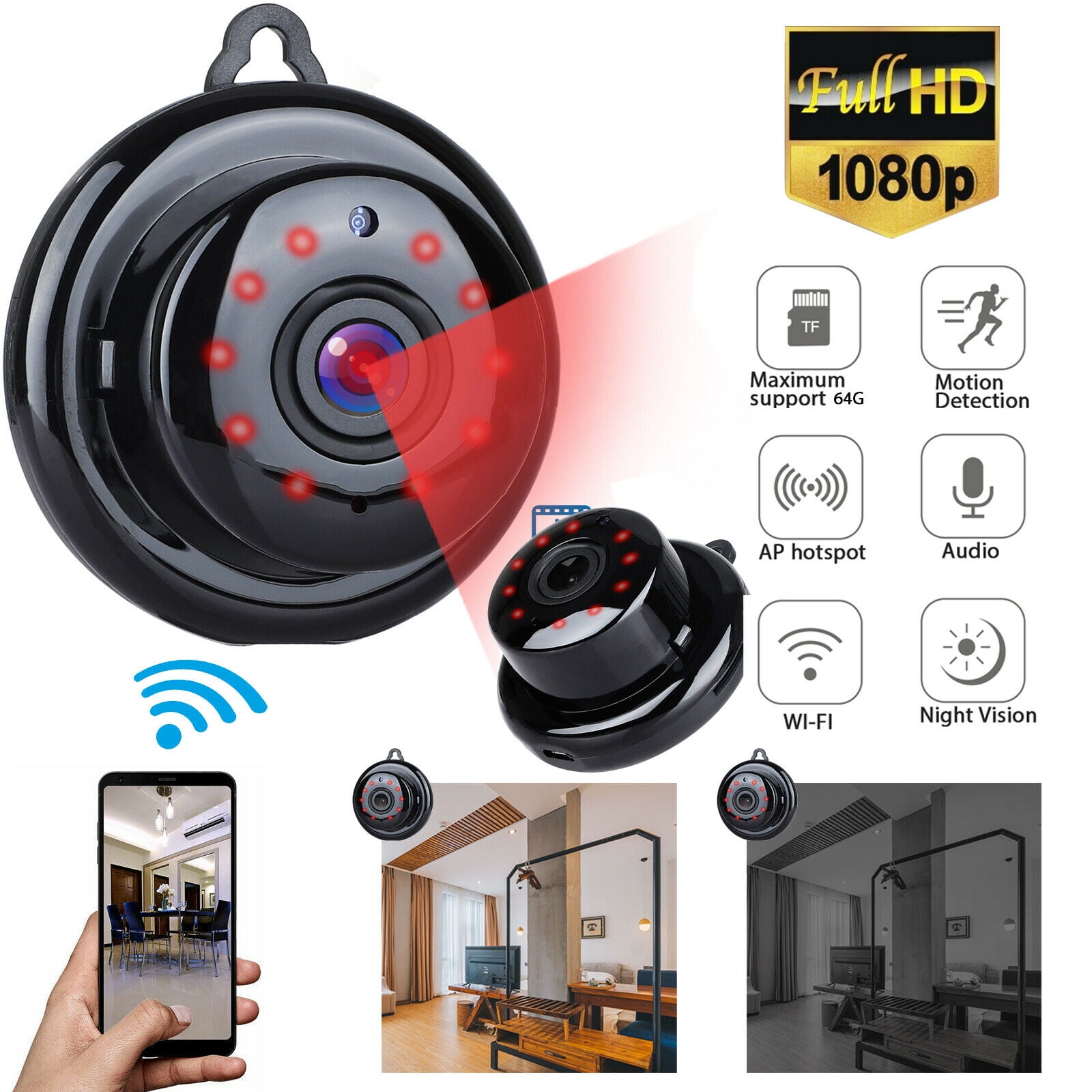 Peroptimist WiFi Full HD 1080P Mini Camera Wireless Indoor Home Small Cam  Security Cameras Nanny Cam with Motion Detection Night Vision 