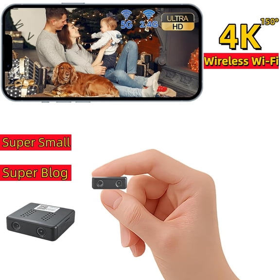 DnxnIaIfy Mini Camera for 4K, Indoor/Outdoor Security Camera with Rechargeable Battery, 2.4/5 GHz Wi-Fi, Motion Detection, Night Vision, SD & Cloud Storage, Ideal for Home, Baby Monitoring, and Offic
