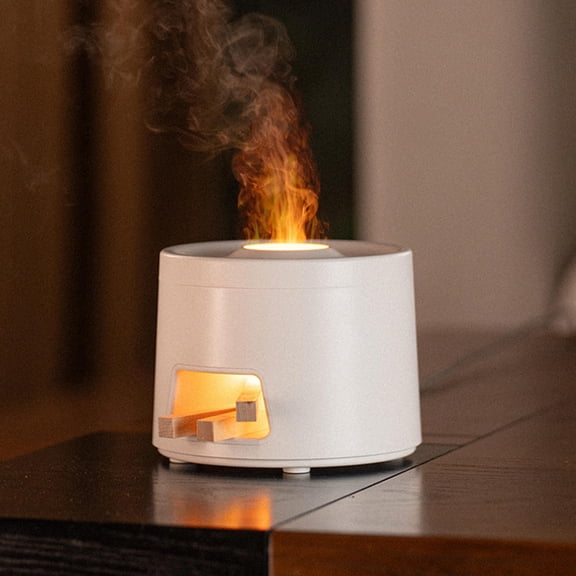 Mini Campfire Flame Air Mist Diffuser with Auto-Off Protection, Color-Changing 3-in-1 Wood Stove Essential Oil Diffuser for Home, Bedroom, Office, Night Lamp, and Aromatherapy (White)