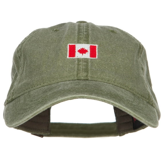 Mini Canada Flag Embroidered Washed Cap - Olive OSFM