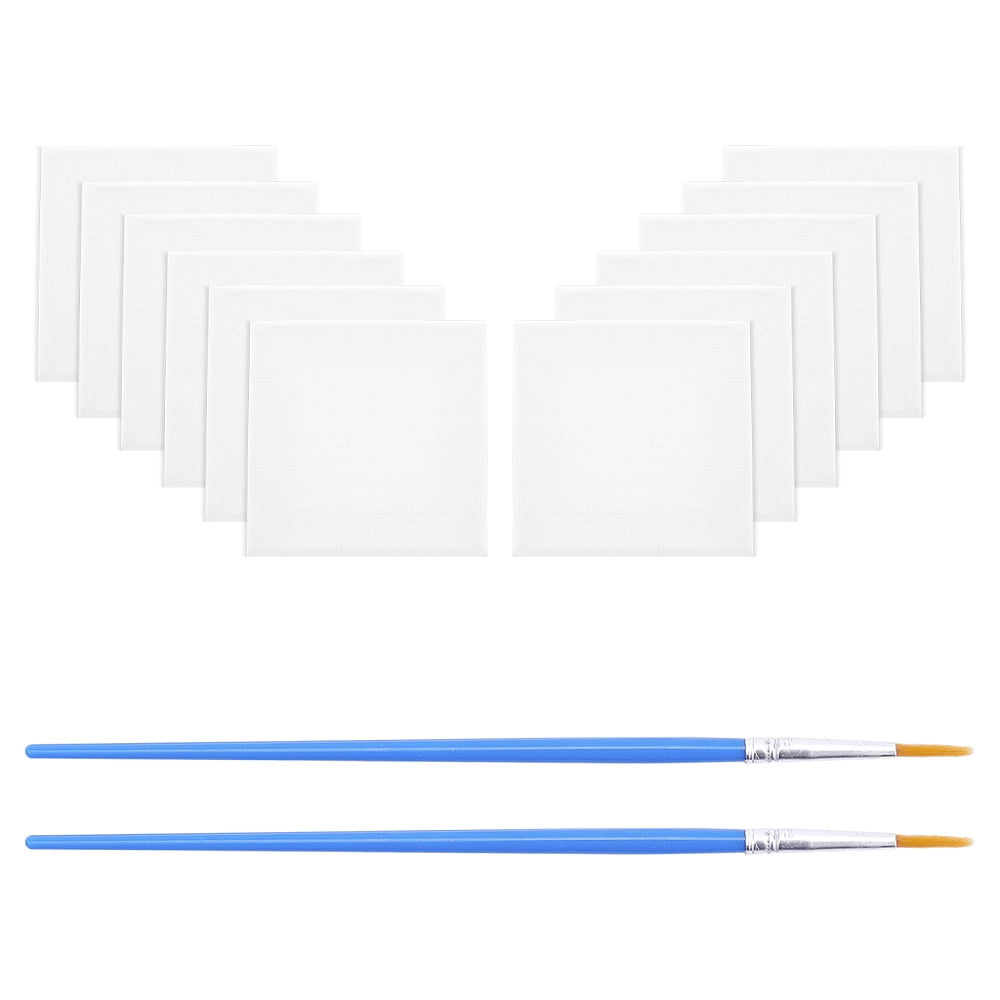 Mini Canvas Paint Set Supplies 12 Pcs Mini Canvas with Easel and 6 Pcs Art Brushes Pen Painting Craft Drawing 10.5x11.5x1.6cm