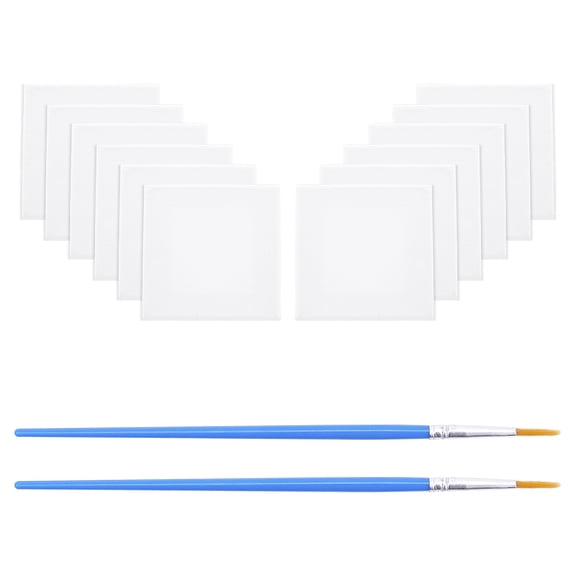 Mini Canvas Paint Set Supplies 12 Pcs Mini Canvas with Easel and 6 Pcs Art Brushes Pen Painting Craft Drawing 10.5x11.5x1.6cm