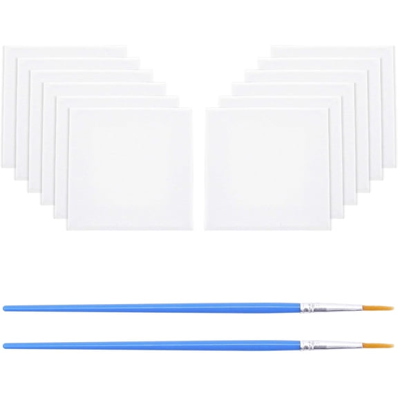 Mini Canvas Paint Set Supplies 12 Pcs Mini Canvas with Easel and 6 Pcs Art Brushes Pen for Painting Craft Drawing 10.5x11.5x1.6cm DIY Making