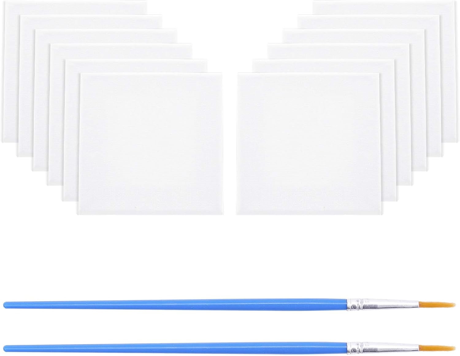 Mini Canvas Paint Set Supplies 12 Pcs Mini Canvas with Easel and 6 Pcs Art Brushes Pen for Painting Craft Drawing 10.5x11.5x1.6cm Mixed Color