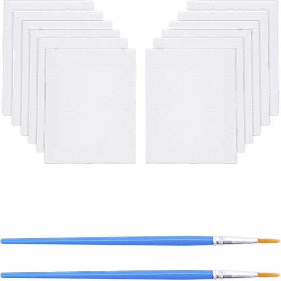 Mini Canvas Paint Set Supplies 12 Pcs Mini Canvas with Easel and 6 Pcs Art Brushes Pen for Painting Craft Drawing 5x5x1cm