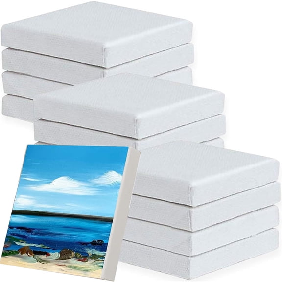 Mini Canvas Panels 6" x 6" Pack of 12,Happon Mini Stretched Canvas,Small Cotton Canvas Boards for Artists, Students & Kids Painting Acrylics Oil Projects