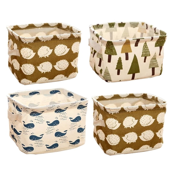 Mini Canvas Storage Bins - Collapsible Canvas Shelf Basket, Home Organizer Box with Handles for Bathroom Office Cosmetic Diaper Bathroom Towel Clothes Jewelry kitchen Storage Cubes