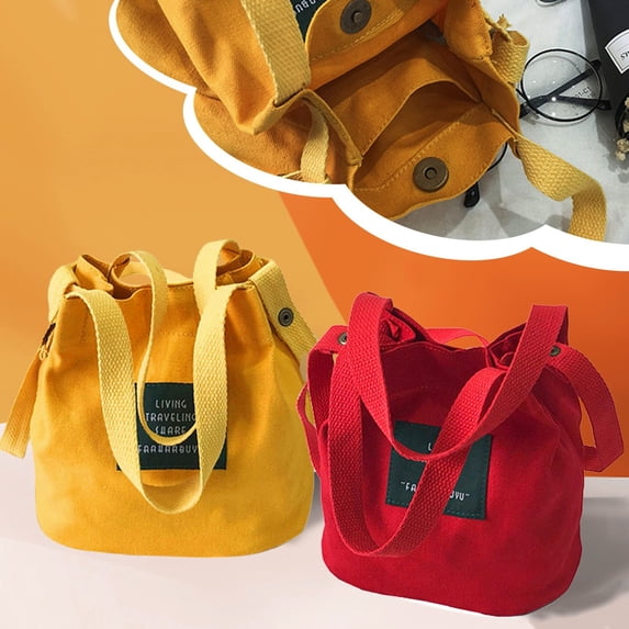 Mini Canvas Tote Bag for Women, Small Casual Handbag with Snap Closure, Lightweight Durable Crossbody Purse for Travel and Daily Use, 6.6" x 6.6" x 4.7",Red